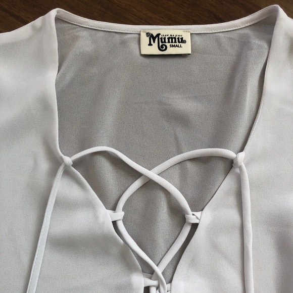 Show Me Your Mumu Babydoll Blouse Small Tie Top White Boho Peasant Romantic Poet - Picture 5 of 12